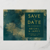 Abstraktes Malen Aquamariner GoldWedding Save the Folieneinladung (Vorderseite)