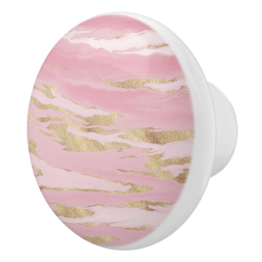 Abstraktes Malen aus rosa goldfarbenem Marmor Keramikknauf (Rechts)