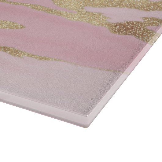Abstraktes Malen aus rosa goldfarbenem Marmor Schneidebrett (Ecke)