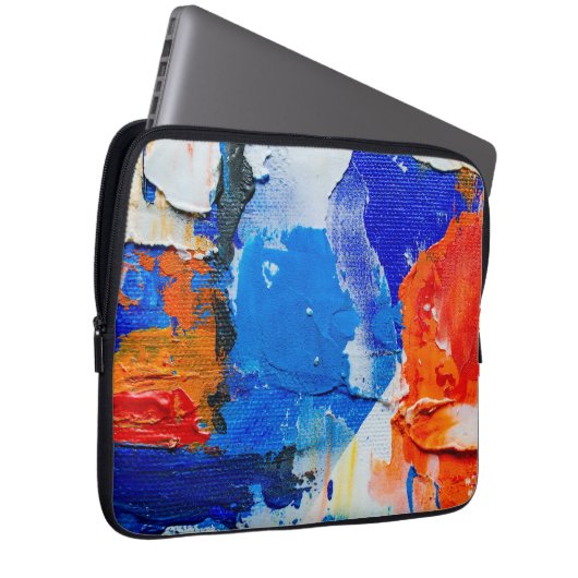 Abstraktes Malerei, Blau und Orange Kunst, Abstrak Laptopschutzhülle (Vorne Rechts)