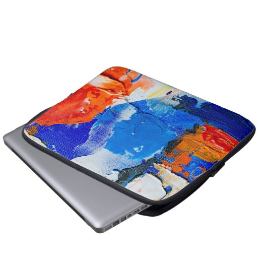 Abstraktes Malerei, Blau und Orange Kunst, Abstrak Laptopschutzhülle (Vorne Knopf)