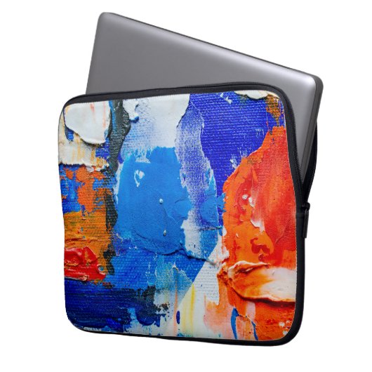 Abstraktes Malerei, Blau und Orange Kunst, Abstrak Laptopschutzhülle (Vorderseite Links)