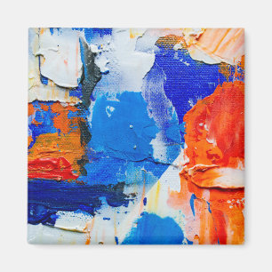 Abstraktes Malerei, Blau und Orange Kunst, Abstrak Magnet