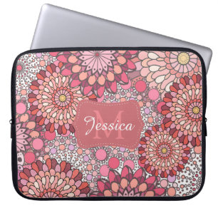 Abstraktes Mandala-Blumenmuster Rosa Personalisier Laptopschutzhülle