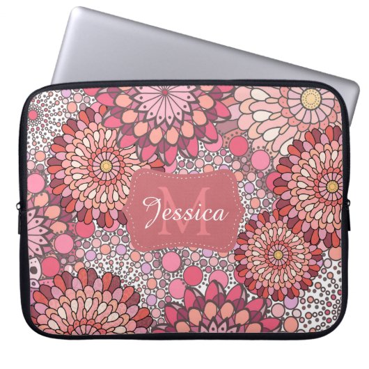 Abstraktes Mandala-Blumenmuster Rosa Personalisier Laptopschutzhülle (Vorderseite)