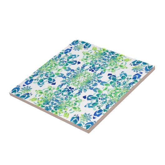 Abstraktes Mandala-Muster in Grün und Blau Fliese (Seite)