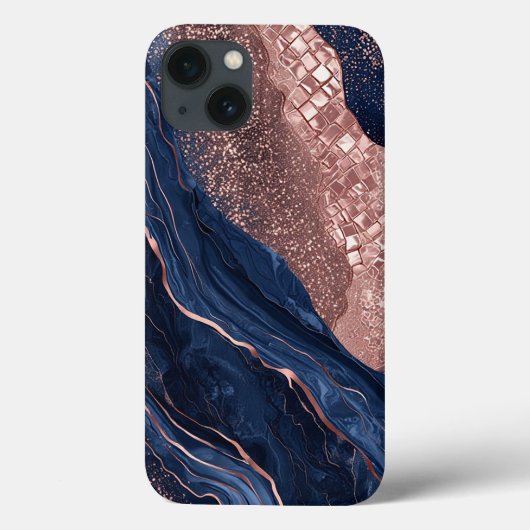Abstraktes Marinedesign und goldene Rose Case-Mate iPhone Hülle (Rückseite)