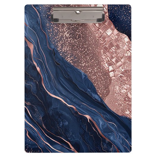 Abstraktes Marinedesign und goldene Rose Klemmbrett (Vorderseite)