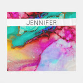 Abstraktes Marmor in Rosa und Grün Fleecedecke (Vorderseite (Horizontal))