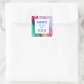 Abstraktes Marmor in Rosa und Türkis Quadratischer Aufkleber (Tasche)