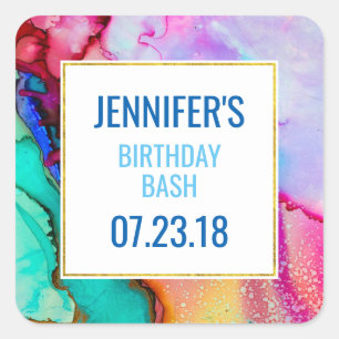 Abstraktes Marmor in Rosa und Türkis Quadratischer Aufkleber