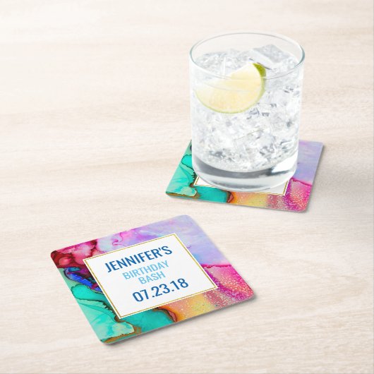 Abstraktes Marmor in Rosa und Türkis Rechteckiger Pappuntersetzer (Vor Ort)