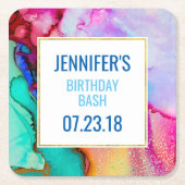 Abstraktes Marmor in Rosa und Türkis Rechteckiger Pappuntersetzer (Vorderseite)