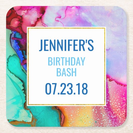 Abstraktes Marmor in Rosa und Türkis Rechteckiger Pappuntersetzer (Vorderseite)