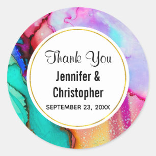 Abstraktes Marmor in Rosa und Türkis Runder Aufkleber