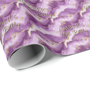 Abstraktes Marmordesign in Purpur und Gold Geschenkpapier