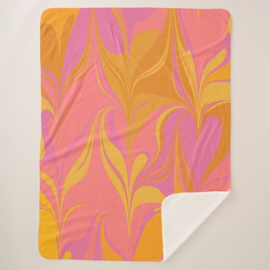 Abstraktes Marmordesign in Rosa und Goldene Rosa Sherpadecke (Vorderseite)