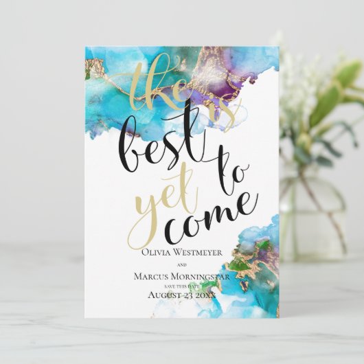 Abstraktes marmoriertes Ink Amethyst Save the Date Einladung (Stehend Vorderseite)