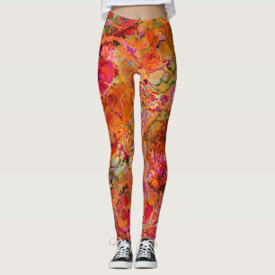 Abstraktes marmoriertes Muster in Rot und Orange Leggings