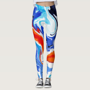 Abstraktes Marmorrot Orange Blaues Lila Muster Leggings