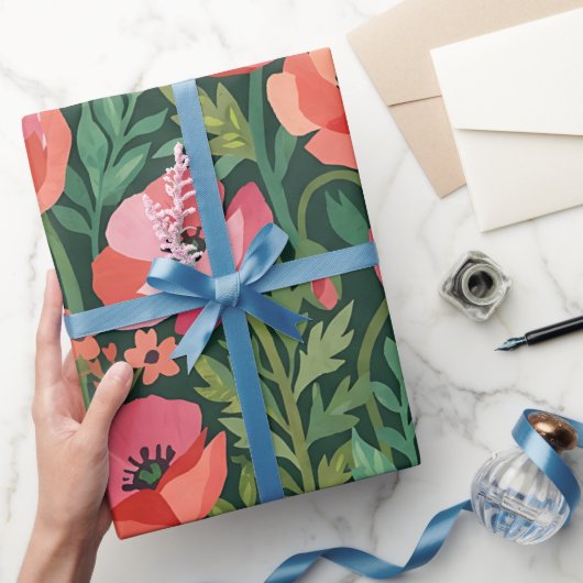 Abstraktes Matisse-Mohn-Schmetterling-Geschenkpapi Geschenkpapier (Schenken)