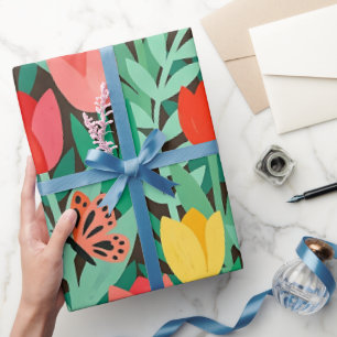 Abstraktes Matisse-Tulpen-Schmetterlinge-Geschenkp Geschenkpapier