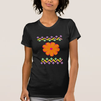 Abstraktes mehrfarbiges Bild mit Orange-Blume T-Shirt