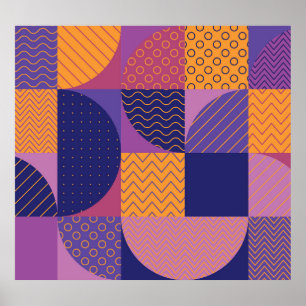 Abstraktes mehrfarbiges geometrisches Vintages Mus Poster