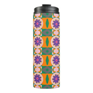 Abstraktes mehrfarbiges Muster mit violetten Blume Thermosbecher
