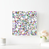 Abstraktes mehrfarbiges Muster Quadratische Wanduhr (Zuhause)