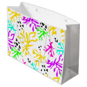 Abstraktes mehrfarbiges Neonmuster Große Geschenktüte (Rückseite Schrägansicht)