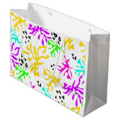 Abstraktes mehrfarbiges Neonmuster Große Geschenktüte (Vorderseite Schrägansicht)
