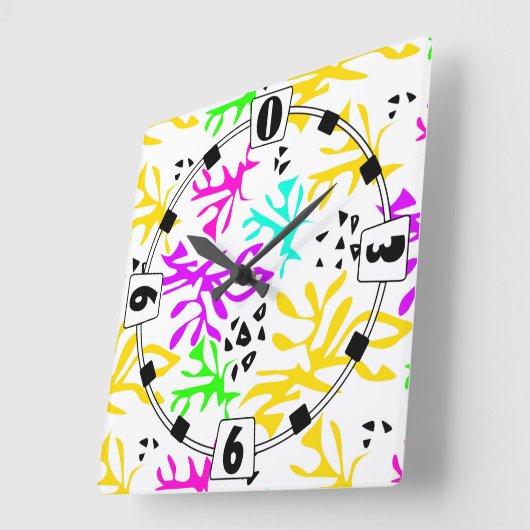 Abstraktes mehrfarbiges Neonmuster Quadratische Wanduhr (Winkel)