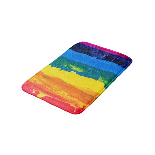 Abstraktes mehrfarbiges Streifendesign Badematte (Schrägansicht)