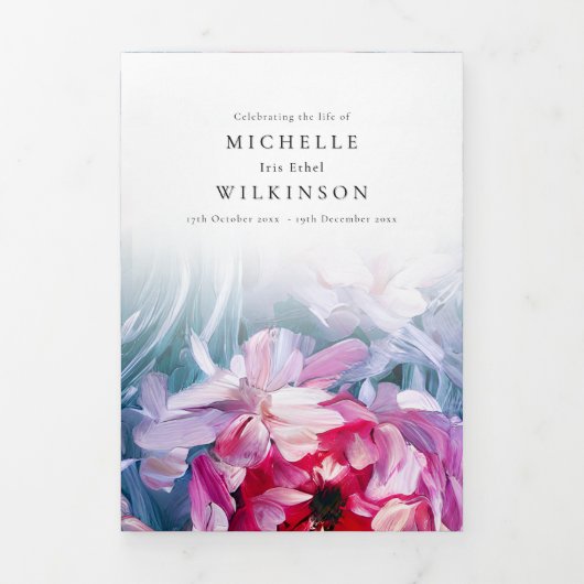 Abstraktes Memoryprogramm mit Aquamarin rosa Blume Dreifach-gefaltete Programmkarte (Cover)