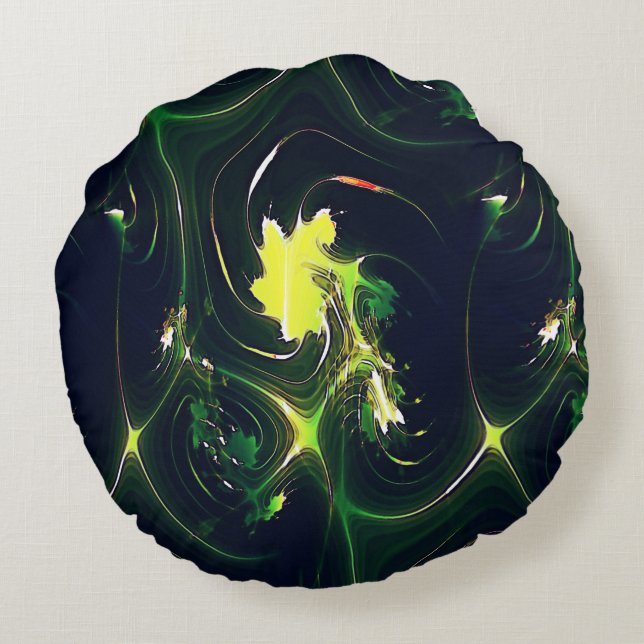 Abstraktes metallisches Blatt mit blinkenden Spure Rundes Kissen (Rückseite)