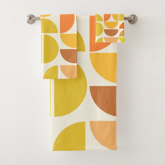 Abstraktes Mittelalter moderne Kreisen orange gelb Badhandtuch Set (Insitu)