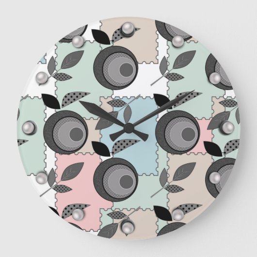 Abstraktes, modernes Apfelfruchtmuster geometrisch Große Wanduhr (Vorderseite)
