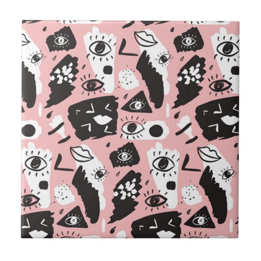 Abstraktes modernes Augen-u. Lippenmuster Fliese (Vorderseite)