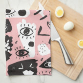 Abstraktes modernes Augen-u. Lippenmuster Geschirrtuch (Viertel Falte)