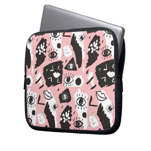 Abstraktes modernes Augen-u. Lippenmuster Laptopschutzhülle (Vorderseite Links)