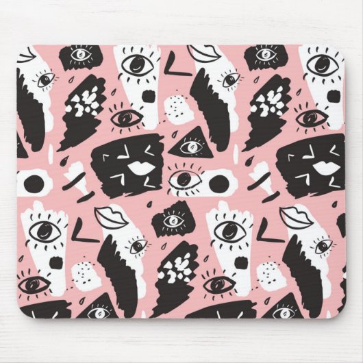Abstraktes modernes Augen-u. Lippenmuster Mousepad (Vorne)