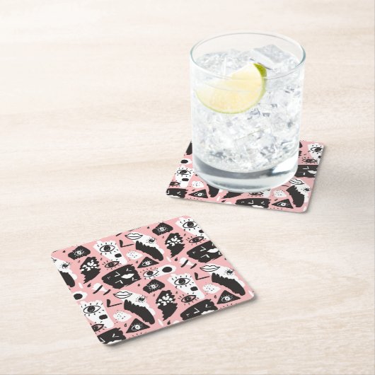 Abstraktes modernes Augen-u. Lippenmuster Rechteckiger Pappuntersetzer (Vor Ort)