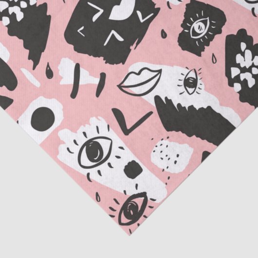 Abstraktes modernes Augen-u. Lippenmuster Seidenpapier (Ausschnitt)