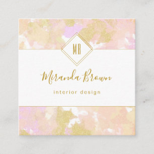 Abstraktes, modernes Calligrafy Logo Pink Gold Quadratische Visitenkarte
