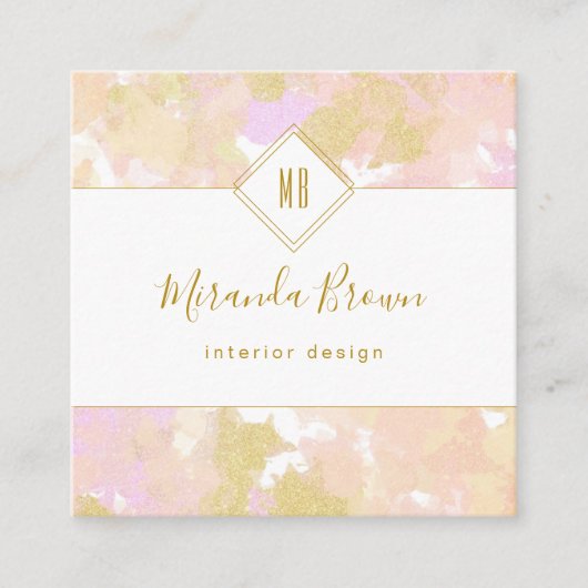 Abstraktes, modernes Calligrafy Logo Pink Gold Quadratische Visitenkarte (Vorderseite)