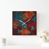 Abstraktes, modernes, Cooles künstlerisches Muster Quadratische Wanduhr (Zuhause)