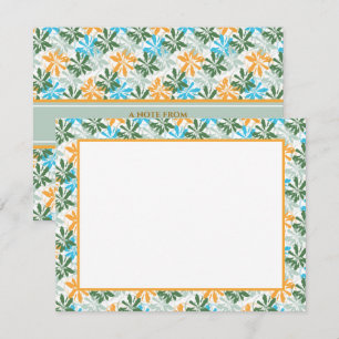 Abstraktes modernes Floral I Farbige Blau- und Ora Mitteilungskarte