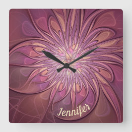 Abstraktes modernes Fraktal Berry Colors Name Quadratische Wanduhr