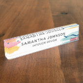 Abstraktes, modernes, gelbes Navy-Rosa Namensplakette (Seite)